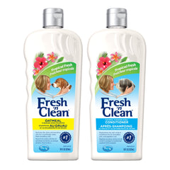 PetAg Fresh ’n Clean Shampoo bottle shows tropical breeze scent for gentle cleansing and odor control.