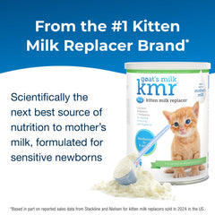 PetAg Goat Milk KMR powder mix in bottle supports easy feeding.