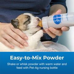 PetAg Goat's Milk Esbilac scoop and mixing illustrating accurate feeding.