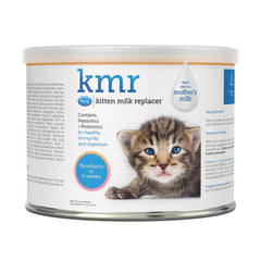PetAg KMR kitten milk replacer powder tub front supports newborn nourishment.