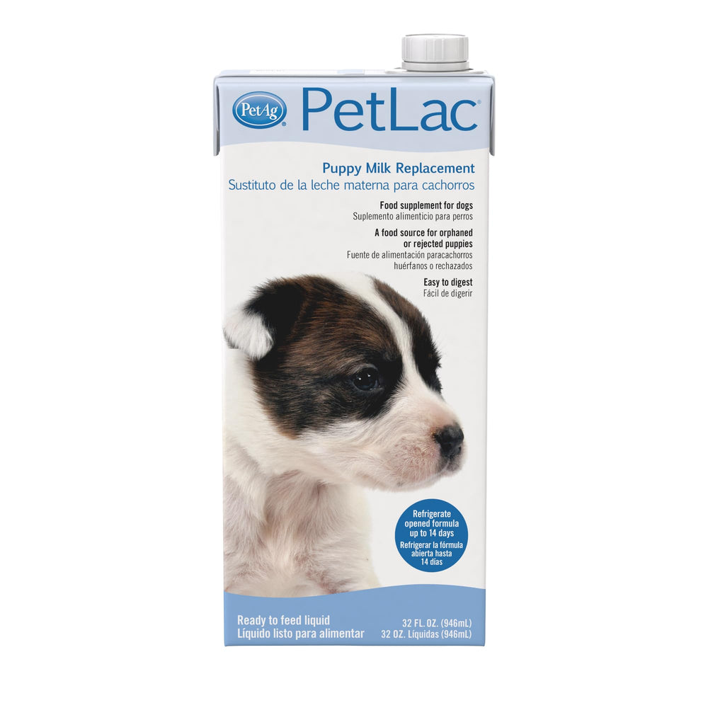 PetLac bottle close-up, showcasing easy-to-digest formula for newborn puppies