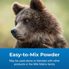 PetAg Zoologic Milk Matrix 42/25 nutrition label highlights vitamins and minerals for balanced nutrition.