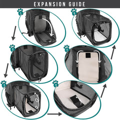PetAmi backpack carrier three-way-entry demonstrates easy pet access from multiple sides