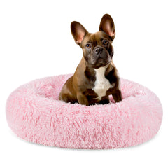 PetAmi calming donut bed 23in pink provides cozy burrow comfort for small dogs and cats.