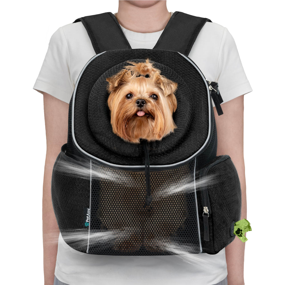 PetAmi dog front carrier backpack ventilated view for breathable comfort on hikes