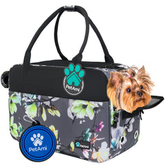 PetAmi dog purse carrier under-seat view indicating airline-friendly size for small pets
