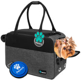 PetAmi dog purse carrier under-seat design for convenient airline travel and storage.