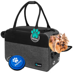 PetAmi dog purse carrier under-seat design for convenient airline travel and storage.