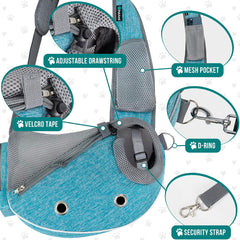 PetAmi sling with dispenser pocket blue, convenient poop bag access on outings.