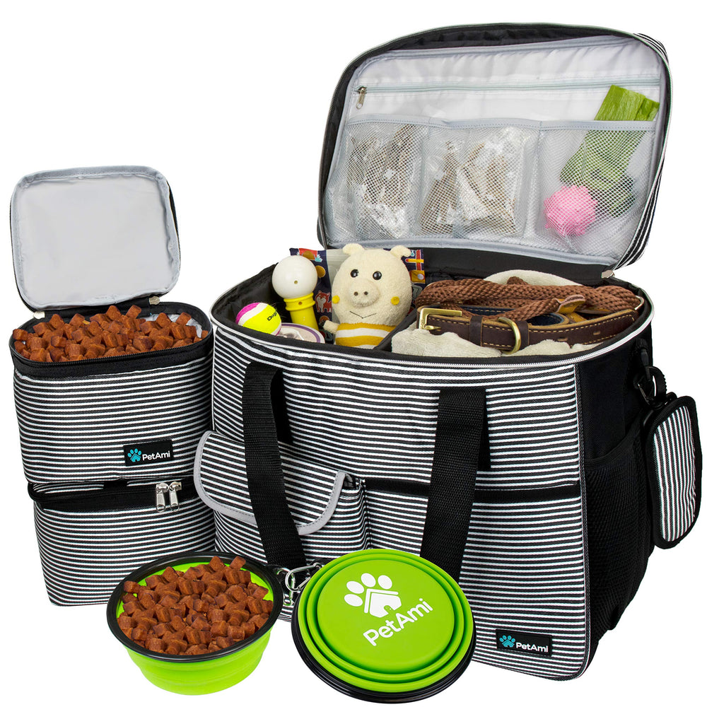 PetAmi dog travel bag large stripe black shows compact dimensions for easy packing on trips