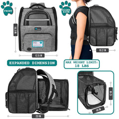 PetAmi expandable backpack side view highlights breathable design for comfortable journeys