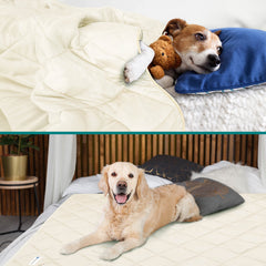 PetAmi Premium Cooling Dog Blanket on couch provides fur protection while pets relax.