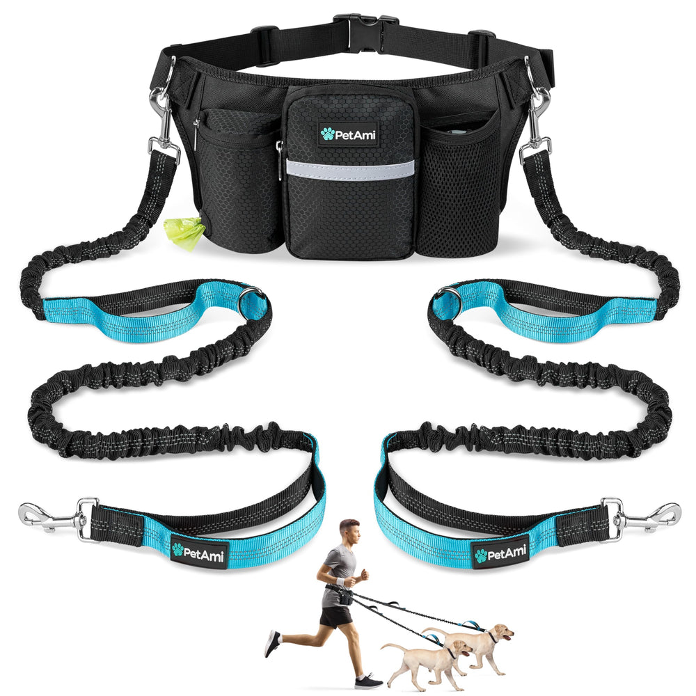 PetAmi premium hands-free leash waist-belt setup enables effortless two-dog walks.