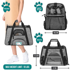 PetAmi soft-sided carrier with ventilated mesh promotes comfortable airflow during trips.