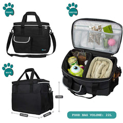PetAmi Travel Bag with food containers demonstrates on-the-go pet meals and hydration.
