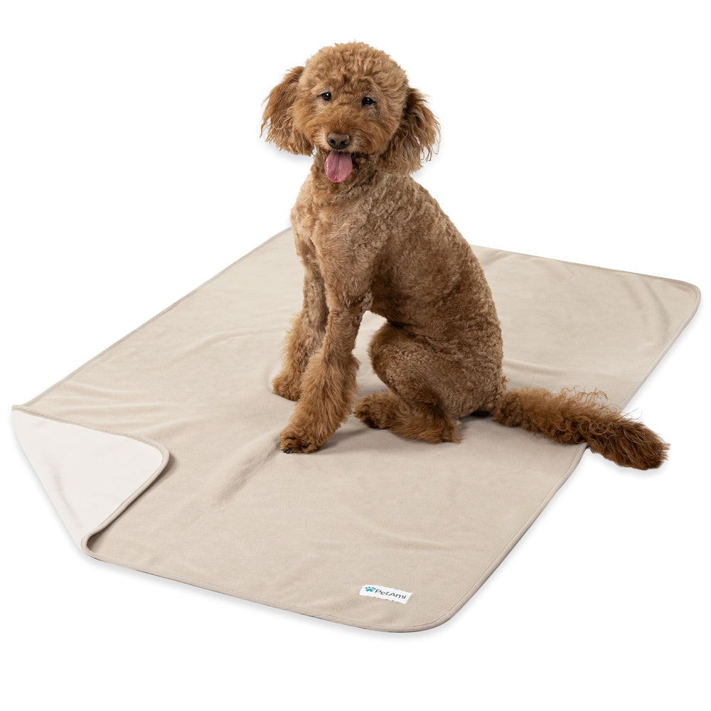 PetAmi waterproof dog blanket full view shows taupe-beige color for furniture protection