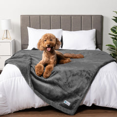 PetAmi waterproof dog blanket on queen bed, plush sherpa warmth for cozy naps.