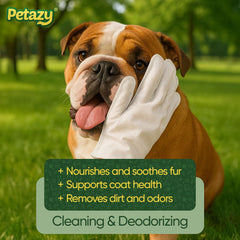 Petazy Pet Glove Wipes 25-pack back label highlighting hypoallergenic formula