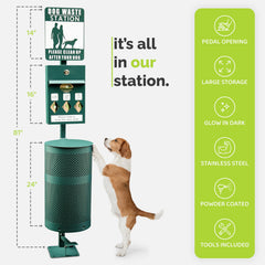 PetBar dog waste dispenser outdoors shows high-capacity bag storage.