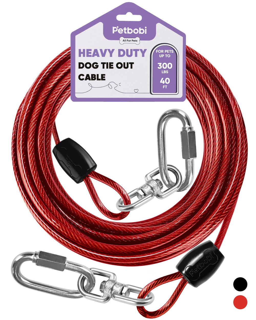 Petbobi 40ft dog tie-out cable extends outdoor freedom for large dogs.