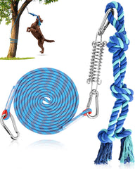 Petbobi Bungee Dog Toy hanging setup enables outdoor tug play and backyard entertainment.