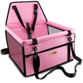 Petbobi car booster seat back panel in pink provides sturdy support for small pets.