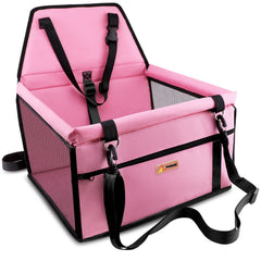Petbobi car booster seat back panel in pink provides sturdy support for small pets.