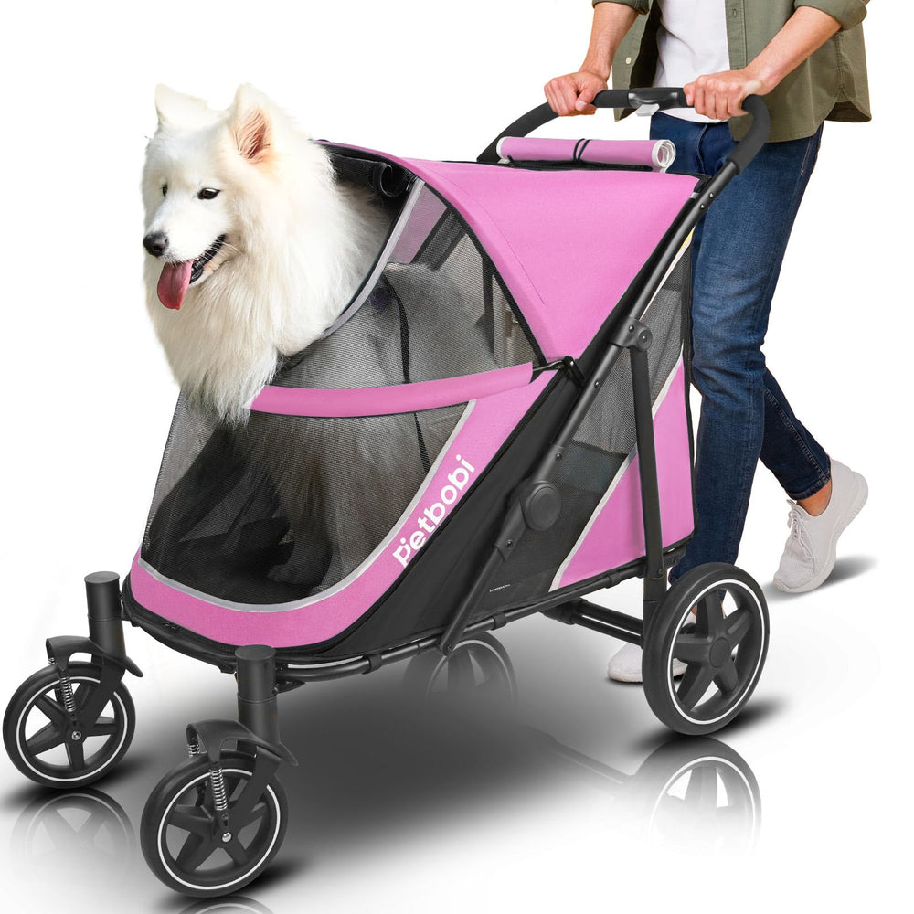 Petbobi dog stroller folded compact for easy storage and travel.