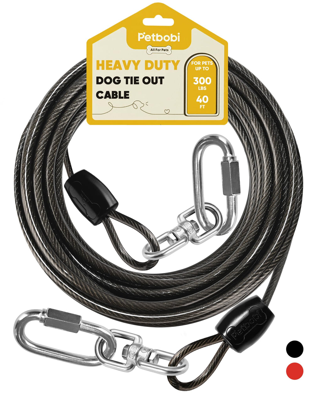 Petbobi heavy-duty dog tie-out 40ft setup showing secure yard use for large dogs