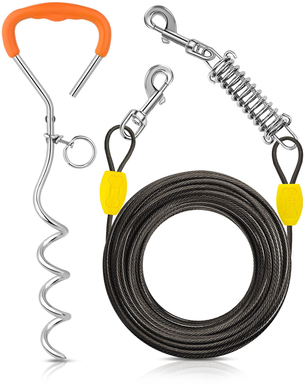 Petbobi dog tie-out cable 50ft with spring for safer, extended outdoor exploration.