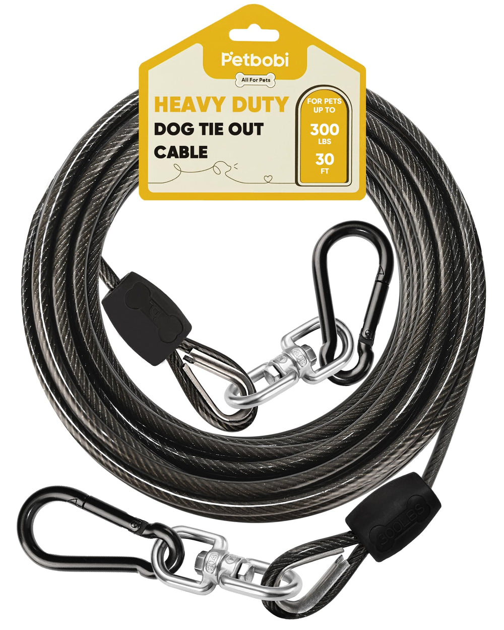 Petbobi heavy-duty dog tie-out 30ft cable outdoor view highlighting strength and durability