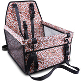 Petbobi Leopard dog car seat front view: secure booster for small dogs during trips