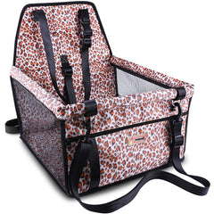 Petbobi Leopard dog car seat front view: secure booster for small dogs during trips