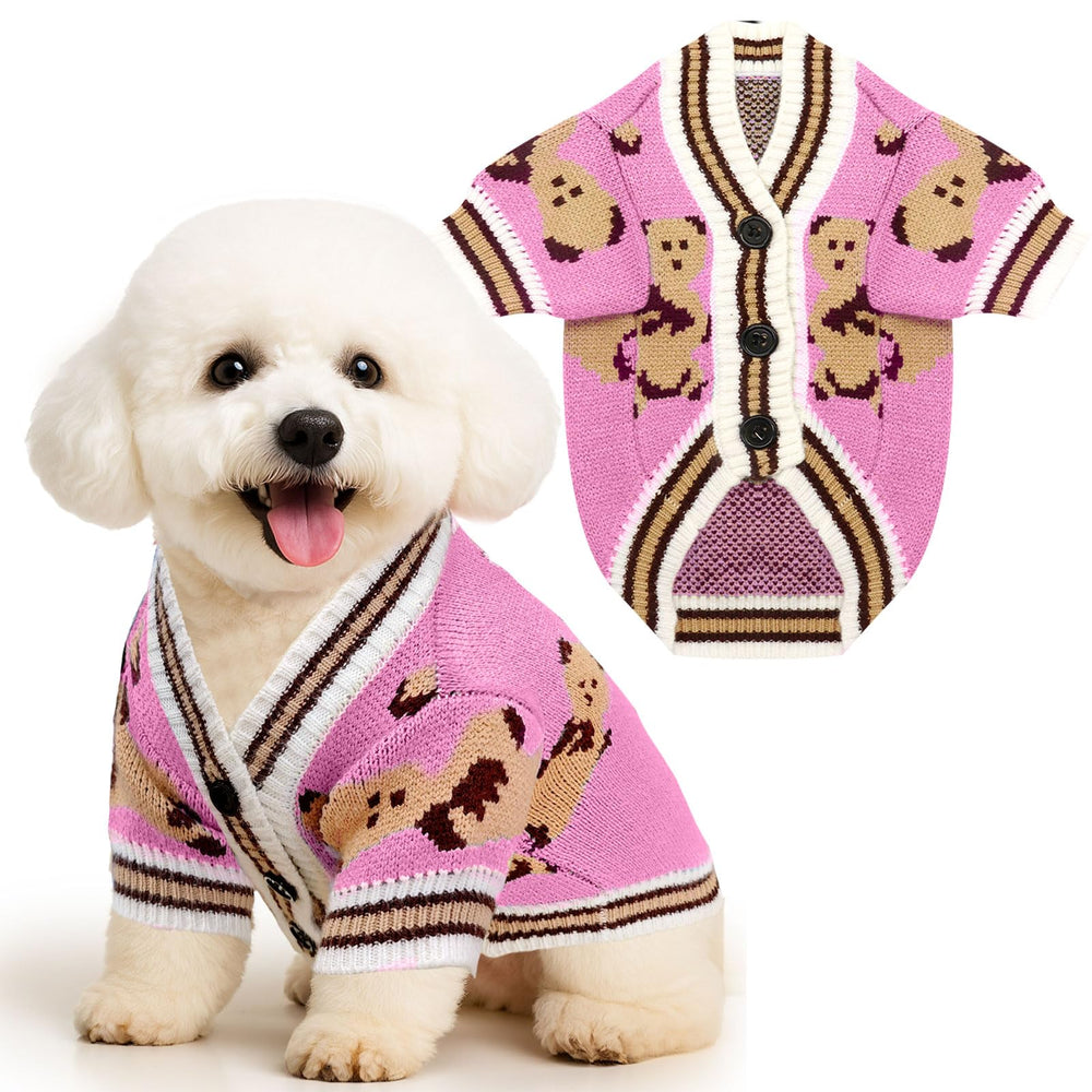Petcare bear-design pink dog sweater for cozy walks.