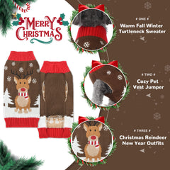 PETCARE Brown Reindeer Sweater knit texture highlights soft breathable fabric.