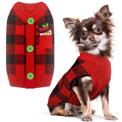 PETCARE Dog Christmas Sweater model wearing V-neck festive outfit for holiday photos.