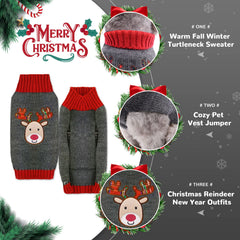 Petcare reindeer Christmas cat sweater gray wearing versatile holiday style