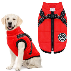 Petcare Winter Dog Coat with Harness built-in back view highlights secure fit and warmth