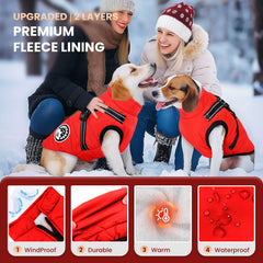 Petcare Winter Dog Coat with Harness built-in front view shows easy zip closure for quick dressing