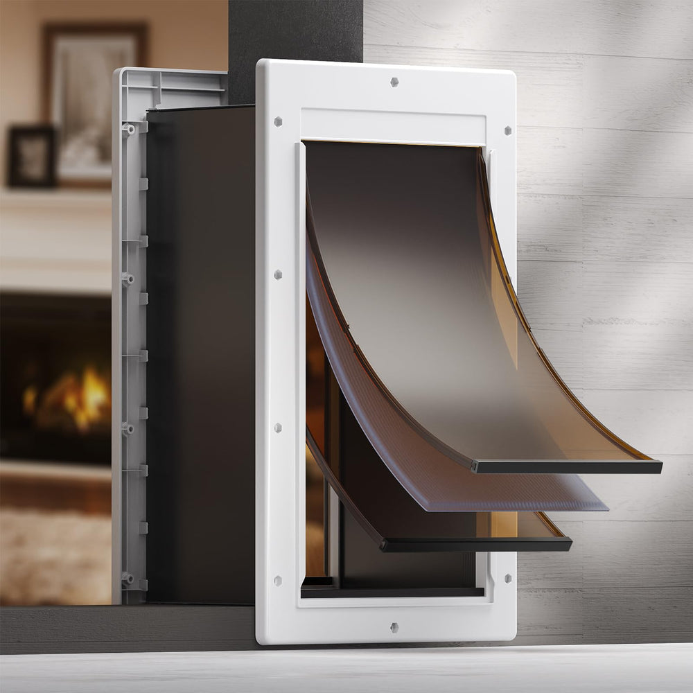 PETCOMING 3-flap wall-entry door demonstrates easy pet access and weather-ready performance.