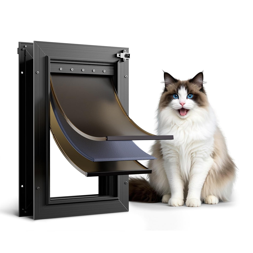 PETCOMING all-aluminum cat door front view showcases durable, weather-ready design.
