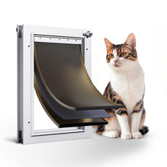 PETCOMING cat door interior white aluminum three-flap frame enabling effortless cat access