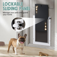 PETCOMING closing panel and lock on dog door for secure, hands-free operation.