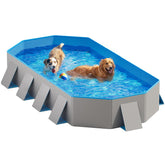 Peteast foldable dog pool with blue-gray exterior for indoor/outdoor play.