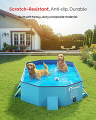 Peteast foldable dog pool large blue—stable sidewalls help keep water in.