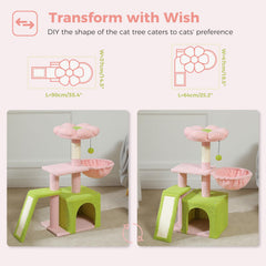 PETEPELA cat tree with sisal scratching ramp supports healthy claws and scratching fun.