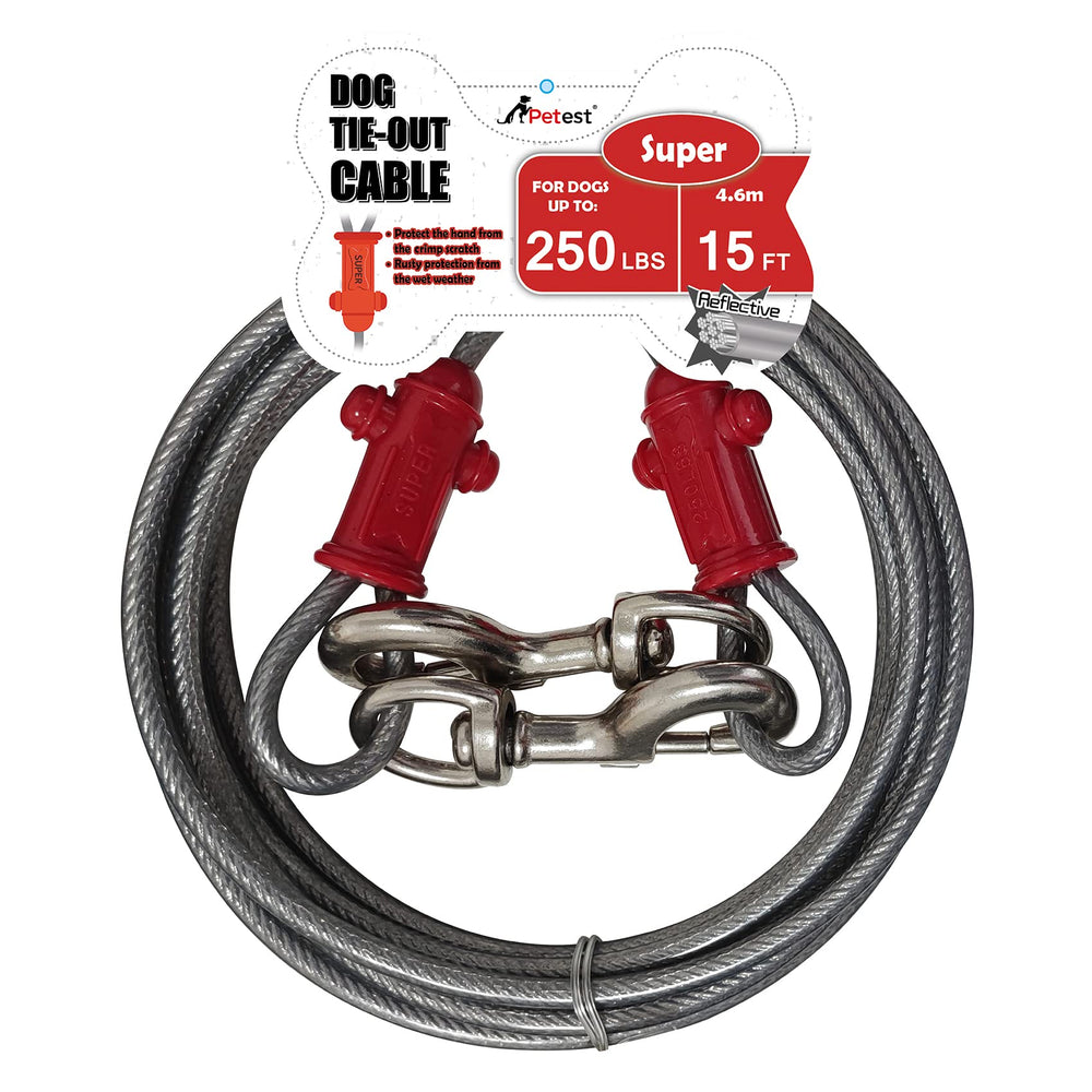 Petest reflective tie out cable extended to 15 ft for large dogs
