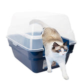Petfamily cat litter box large foldable hooded navy offers a spacious interior for two cats.