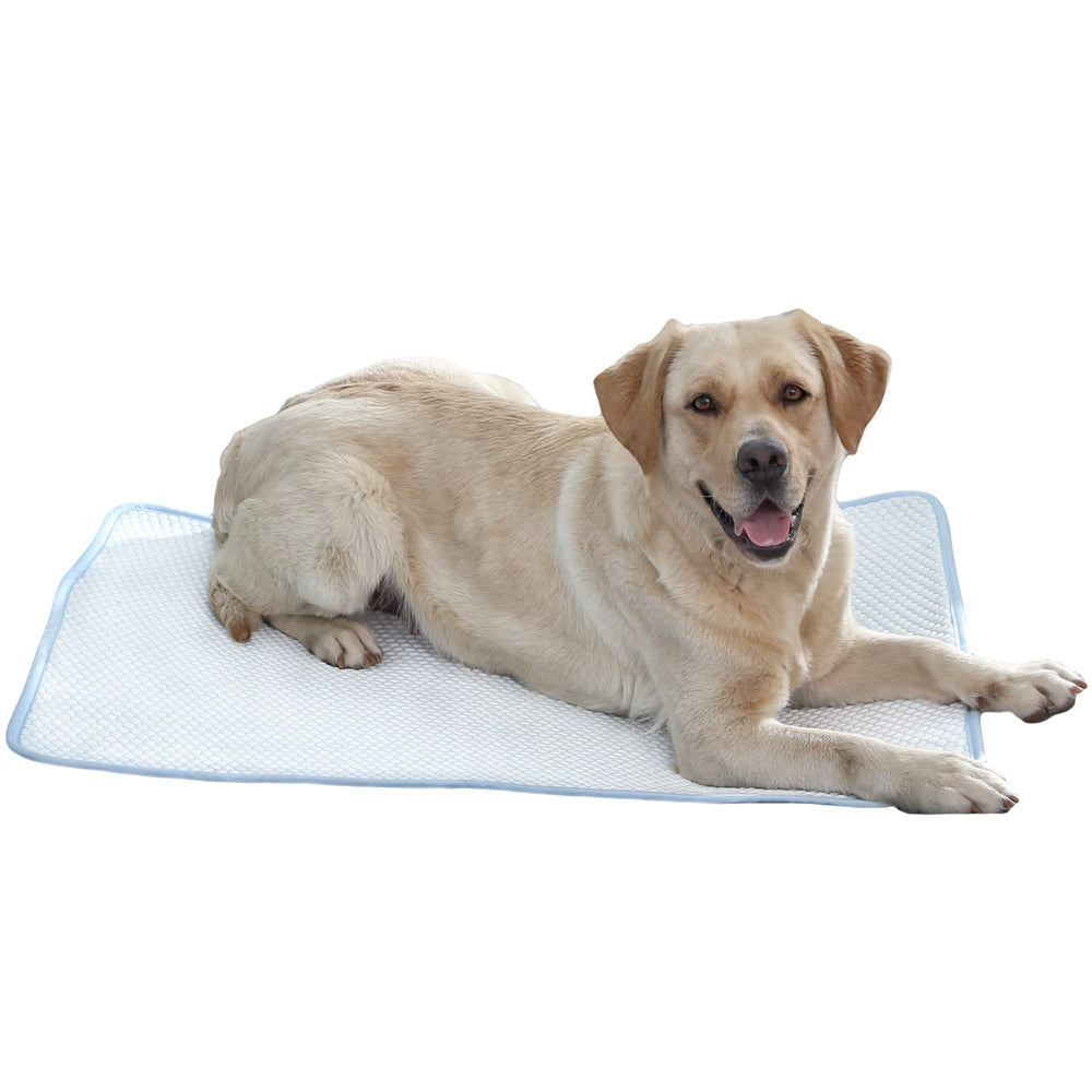 Petfelix dog cooling mat XL 43x28 top view showing cooling surface stays cool for heat relief.