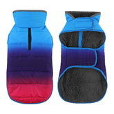 Petglad dog winter coat front view, gradient blue, keeps your dog warm on cold walks